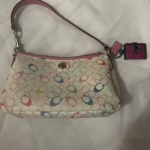 Coach Multicolor Signature Shoulder Bag with Pink Trim